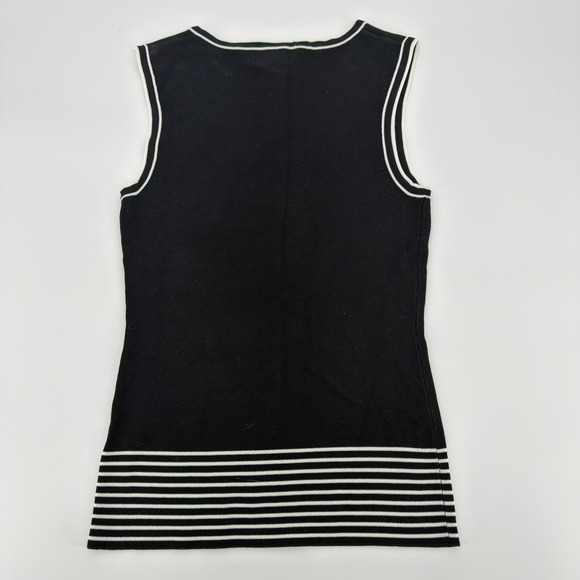 George Stretch Black White Striped V Neck Sleeveless Knit Top Womens L - Picture 4 of 5